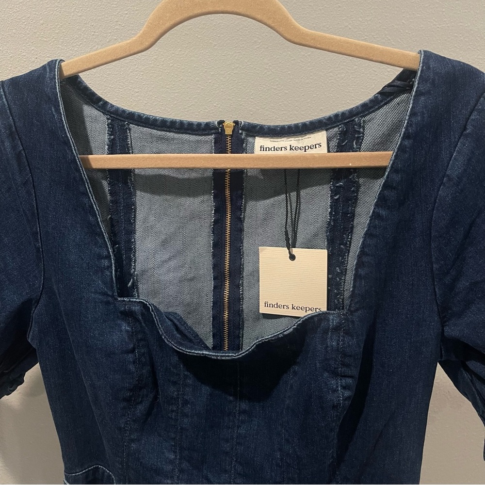 Finders Keepers Navy Puff Sleeve Mini Dress - Picture 11 of 11